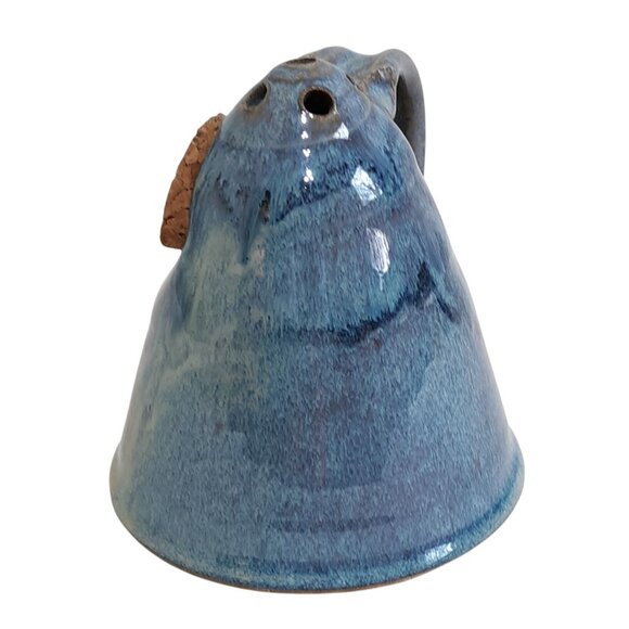Vintage Dick Lehman Handmade Pottery Sugar Cheese Shaker Cork Handle Blue Glaze - Picture 2 of 8